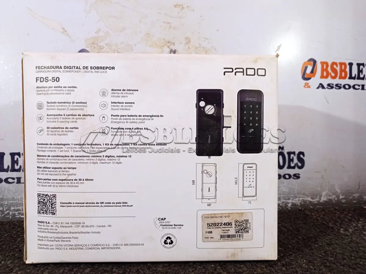 LOTE 239 - 01 FECHADURA DIGITAL FDS-50 EP MARCA PADO. (NOVA) (NO ESTADO)