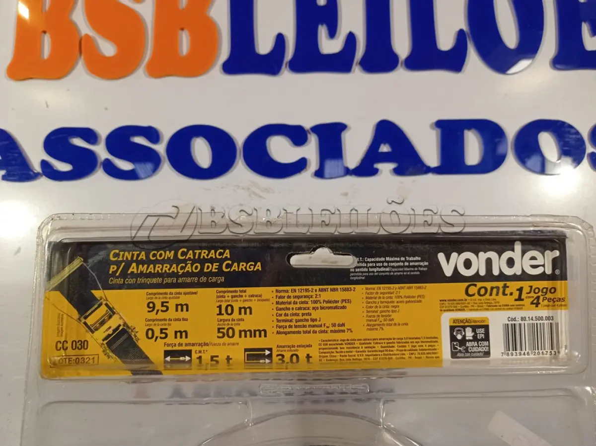 LOTE 225 - 01 CINTA PARA AMARRAÇÃO DE CARGA ENC 1JG 3,0T/1,5T VONDER. (NOVA) (NO ESTADO)