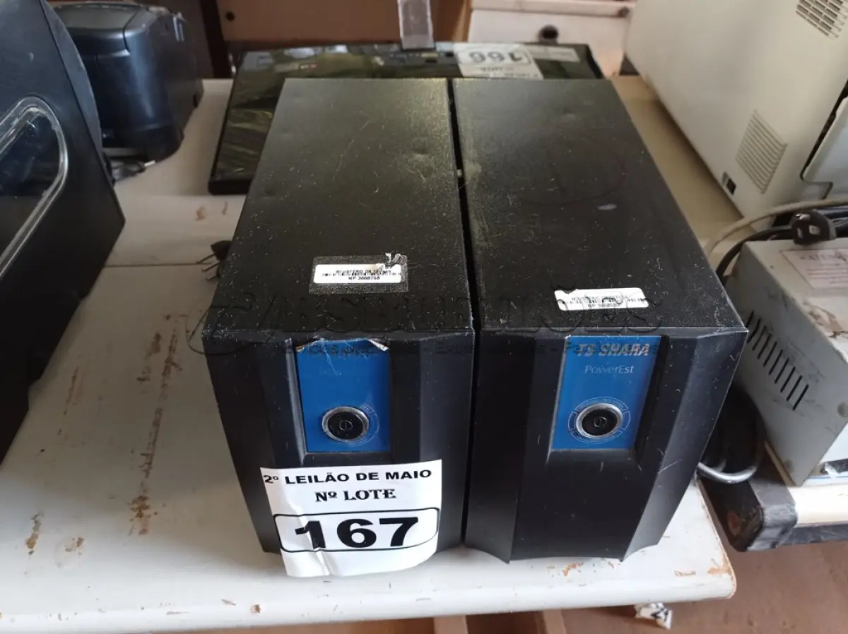 LOTE 167 - 02 ESTABILIZADORES TS SHARA 1500VA. (NO ESTADO) ATENÇÃO! FAZER A VISITAÇÃO ANTES DE ARREMATAR, NÃO SABEMOS SE FUNCIONA. LEILÃO NÃO TEM GARANTIA E NEM DEVOLUÇÃO, SUJEITO A POSSÍVEIS AVARIAS VISÍVEIS/OCULTAS E/OU AUSÊNCIA DE COMPONENTES.