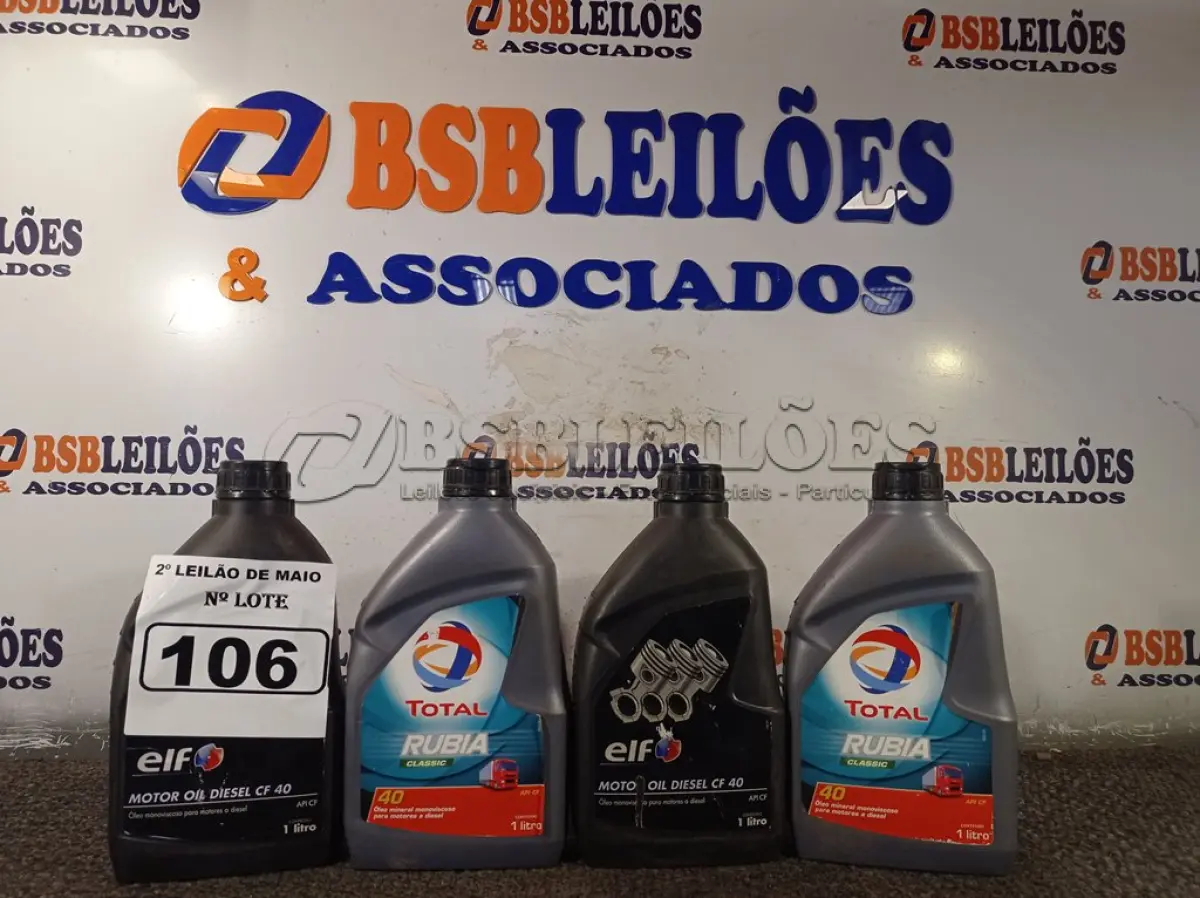LOTE 106 - 04 LITROS DE ÓLEO MINERAL MONOVISCOSO PARA MOTORES A DIESEL API CF 40. (NO ESTADO) ATENÇÃO! FAZER A VISITAÇÃO ANTES DE ARREMATAR, NÃO SABEMOS SE FUNCIONA. LEILÃO NÃO TEM GARANTIA E NEM DEVOLUÇÃO, SUJEITO A POSSÍVEIS AVARIAS VISÍVEIS/OCULTAS E/OU AUSÊNCIA DE COMPONENTES.