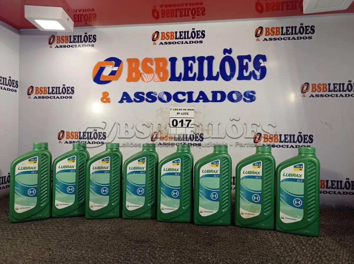 LOTE 017 - 08 LITROS DE ÓLEO DE TRANSMISSÃO LUBRAX GL-5 90. (NO ESTADO) ATENÇÃO! FAZER A VISITAÇÃO ANTES DE ARREMATAR, NÃO SABEMOS SE FUNCIONA. LEILÃO NÃO TEM GARANTIA E NEM DEVOLUÇÃO, SUJEITO A POSSÍVEIS AVARIAS VISÍVEIS/OCULTAS E/OU AUSÊNCIA DE COMPONENTES.