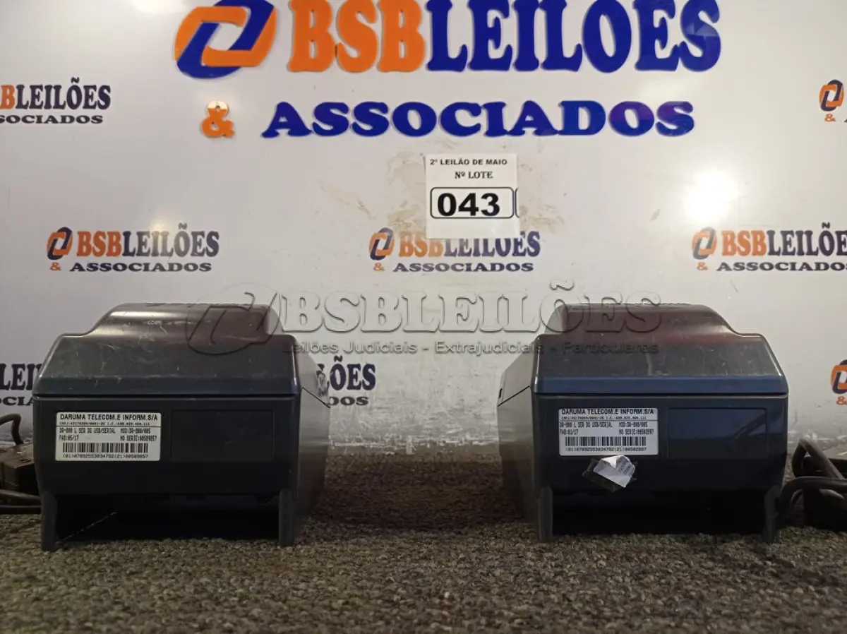 LOTE 043 - 02 IMPRESSORAS DE CUPOM MARCAS DARUMA COM FONTE.  (NO ESTADO) ATENÇÃO! FAZER A VISITAÇÃO ANTES DE ARREMATAR, NÃO SABEMOS SE FUNCIONA. LEILÃO NÃO TEM GARANTIA E NEM DEVOLUÇÃO, SUJEITO A POSSÍVEIS AVARIAS VISÍVEIS/OCULTAS E/OU AUSÊNCIA DE COMPONENTES.