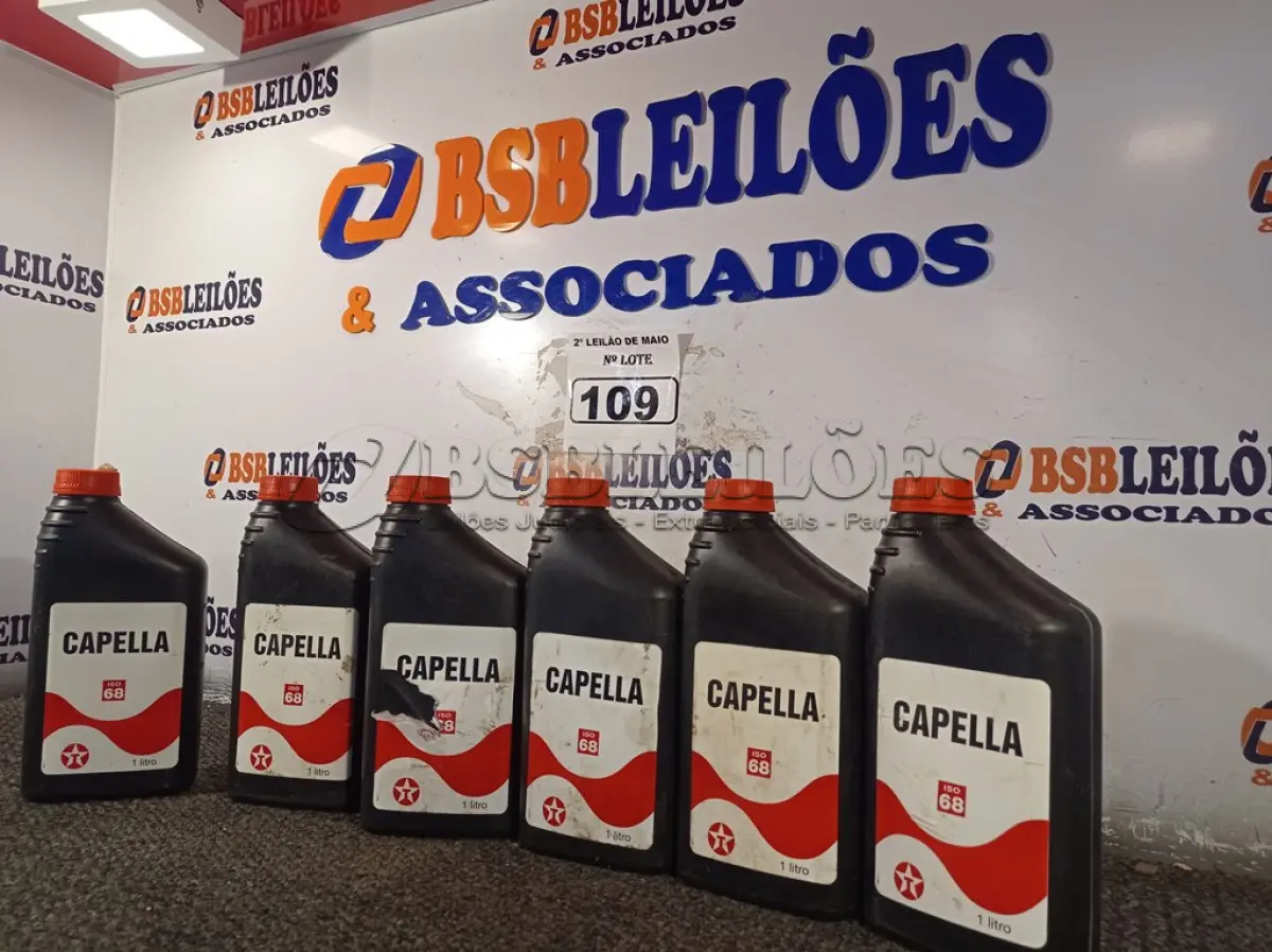 LOTE 109 - 06 LITROS DE ÓLEO CAPELA ISSO 68, LUBRIFICANTE MINERAL PARA COMPRESSORES DE REFRIGERAÇÃO DE SISTEMAS NÃO SELADOS QUE UTILIZEM COMO GÁS REFRIGERANTE O FREON, AMÔNIA E SIMILARES. (NO ESTADO) ATENÇÃO! FAZER A VISITAÇÃO ANTES DE ARREMATAR, NÃO SABEMOS SE FUNCIONA. LEILÃO NÃO TEM GARANTIA E NEM DEVOLUÇÃO, SUJEITO A POSSÍVEIS AVARIAS VISÍVEIS/OCULTAS E/OU AUSÊNCIA DE COMPONENTES.
