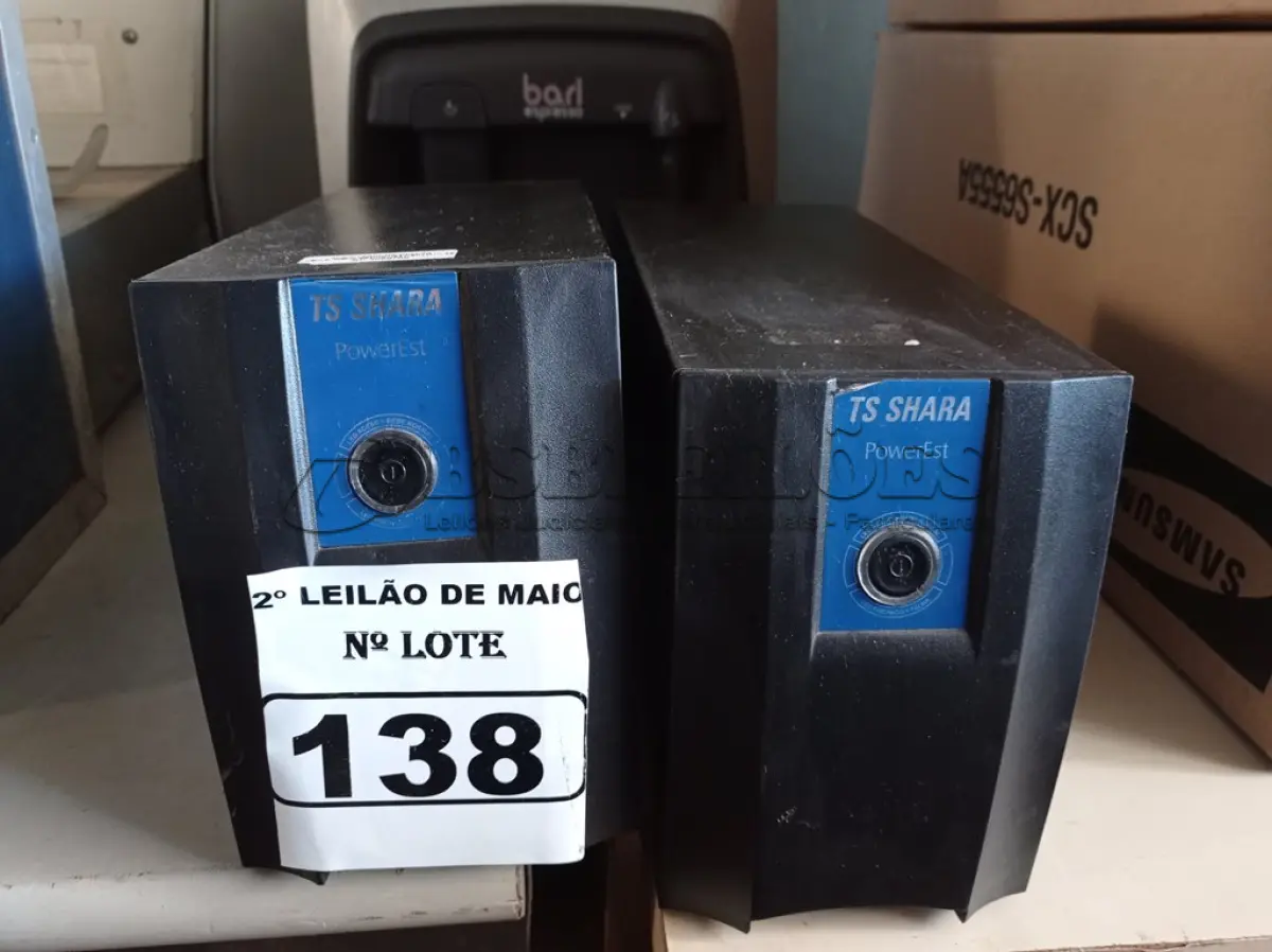 LOTE 138 - 02 ESTABILIZADORES TS SHARA 1500VA. (NO ESTADO) ATENÇÃO! FAZER A VISITAÇÃO ANTES DE ARREMATAR, NÃO SABEMOS SE FUNCIONA. LEILÃO NÃO TEM GARANTIA E NEM DEVOLUÇÃO, SUJEITO A POSSÍVEIS AVARIAS VISÍVEIS/OCULTAS E/OU AUSÊNCIA DE COMPONENTES.