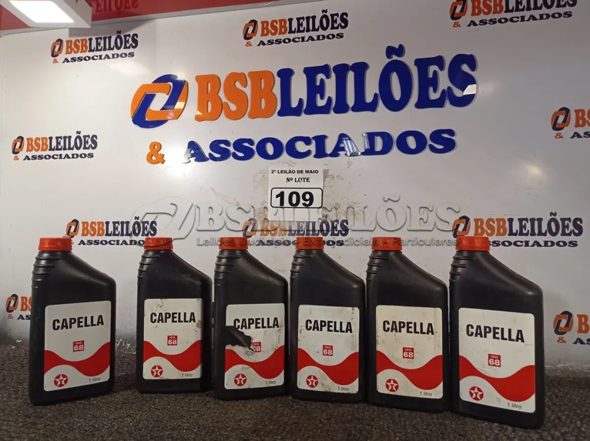 LOTE 109 - 06 LITROS DE ÓLEO CAPELA ISSO 68, LUBRIFICANTE MINERAL PARA COMPRESSORES DE REFRIGERAÇÃO DE SISTEMAS NÃO SELADOS QUE UTILIZEM COMO GÁS REFRIGERANTE O FREON, AMÔNIA E SIMILARES. (NO ESTADO) ATENÇÃO! FAZER A VISITAÇÃO ANTES DE ARREMATAR, NÃO SABEMOS SE FUNCIONA. LEILÃO NÃO TEM GARANTIA E NEM DEVOLUÇÃO, SUJEITO A POSSÍVEIS AVARIAS VISÍVEIS/OCULTAS E/OU AUSÊNCIA DE COMPONENTES.