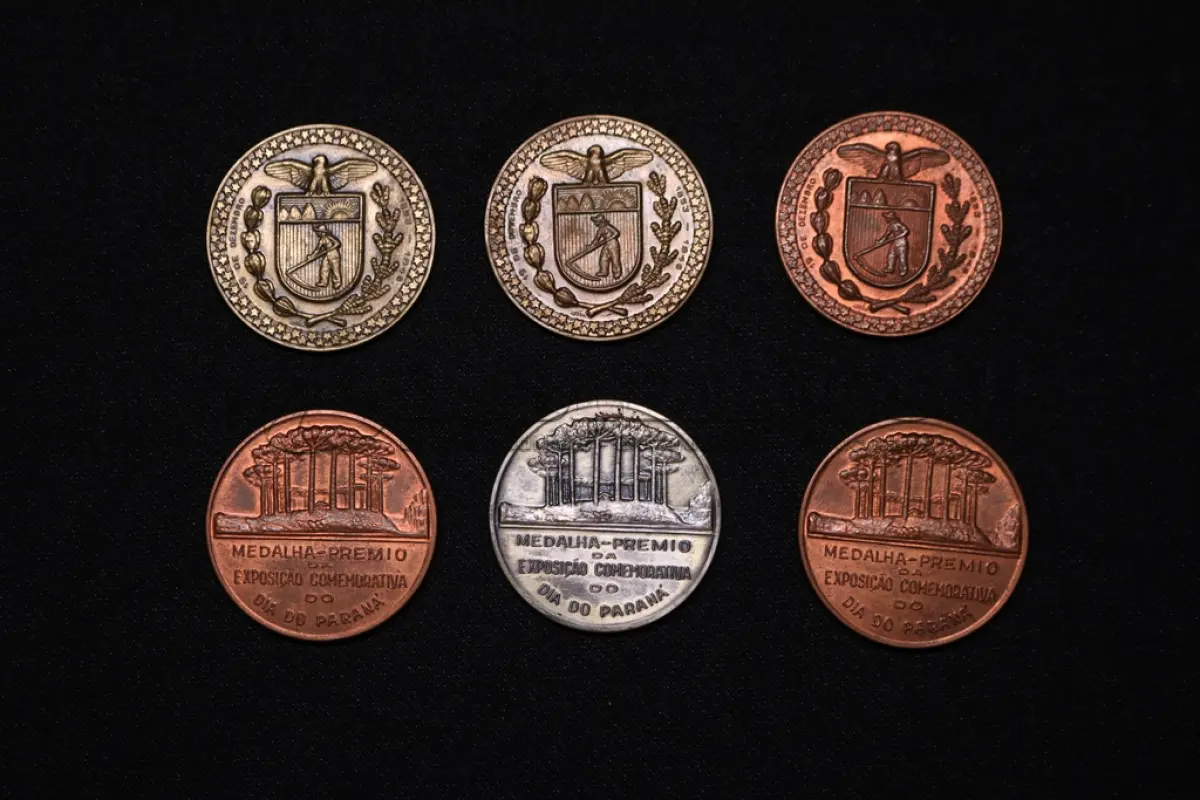 LOTE 003 - LOTE 3 – MEDALHAS DIA DO PARANA 	MEDALHA	OBSERVAÇÕES 1.		Exposição comemorativa Dia do Paraná. 1948	Prateada 2.		Exposição comemorativa Dia do Paraná. 1948	Bronze 3.		Exposição comemorativa Dia do Paraná. 1948	Bronze 4.		Exposição comemorativa Dia do Paraná. 1948	Acobreada  5.		Exposição comemorativa Dia do Paraná. 1948	Acobreada 6.		Exposição comemorativa Dia do Paraná. 1948	Acobreada