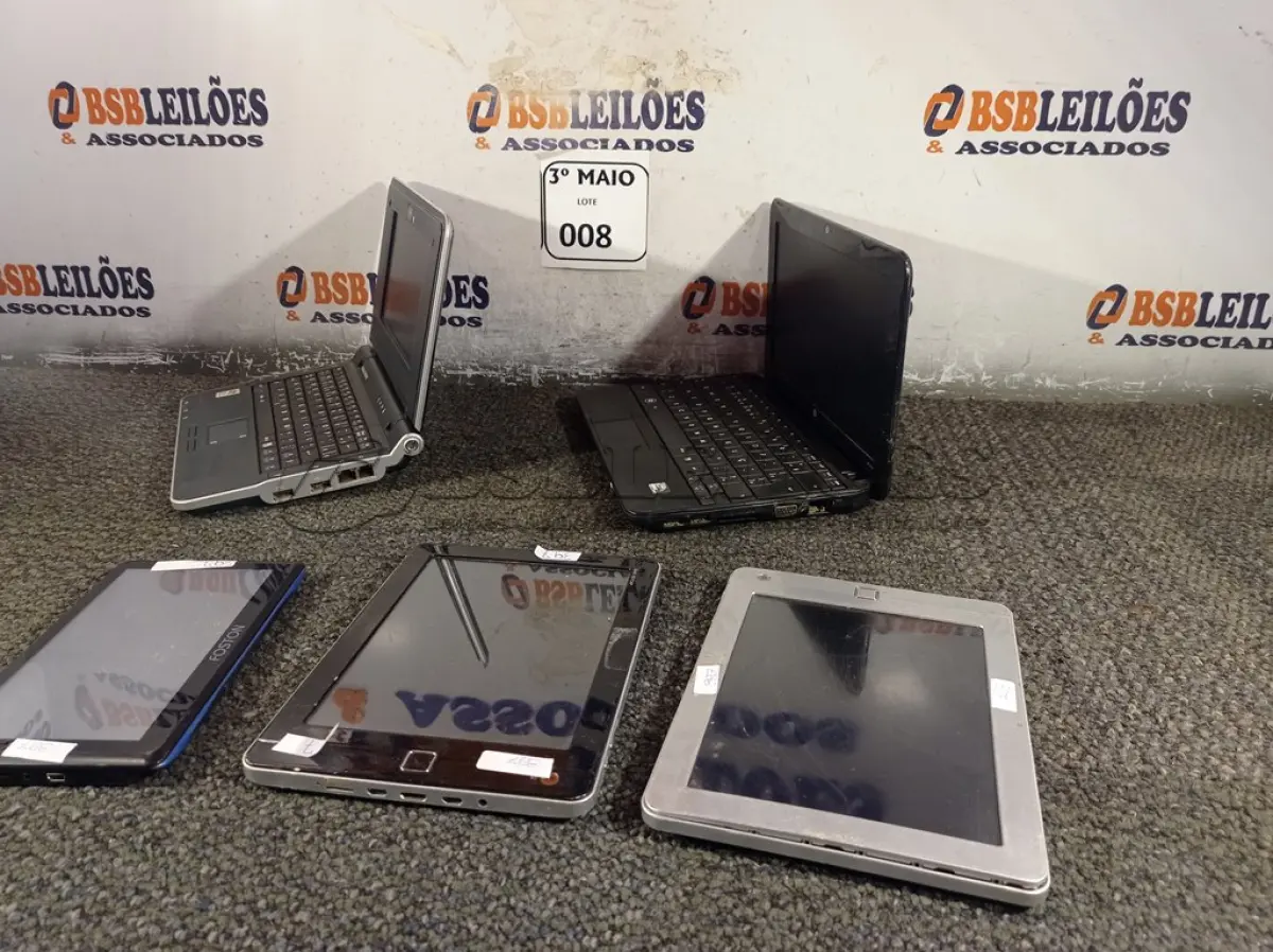 LOTE 008 - 02 NETBOOK’S E 03 TABLET’S MARCAS E KMODELOS DIVERSOS. (NO ESTADO) ATENÇÃO! FAZER A VISITAÇÃO ANTES DE ARREMATAR, NÃO SABEMOS SE FUNCIONA. LEILÃO NÃO TEM GARANTIA E NEM DEVOLUÇÃO, SUJEITO A POSSÍVEIS AVARIAS VISÍVEIS/OCULTAS E/OU AUSÊNCIA DE COMPONENTES.