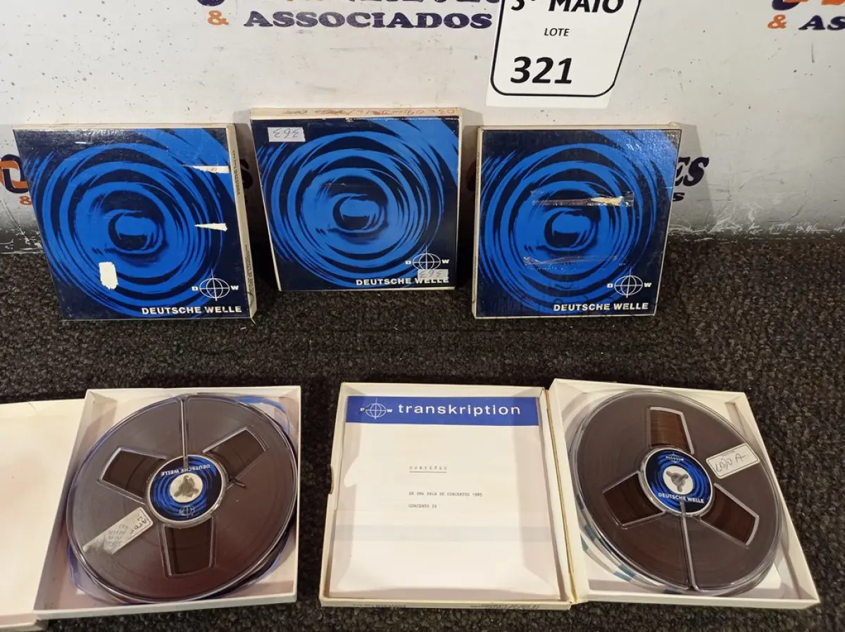 LOTE 321 - 05 CARRÉTEIS COM FITAS PARA GRAVADOR DE ROLO. (NO ESTADO) ATENÇÃO! FAZER A VISITAÇÃO ANTES DE ARREMATAR, NÃO SABEMOS SE FUNCIONA. LEILÃO NÃO TEM GARANTIA E NEM DEVOLUÇÃO, SUJEITO A POSSÍVEIS AVARIAS VISÍVEIS/OCULTAS E/OU AUSÊNCIA DE COMPONENTES.