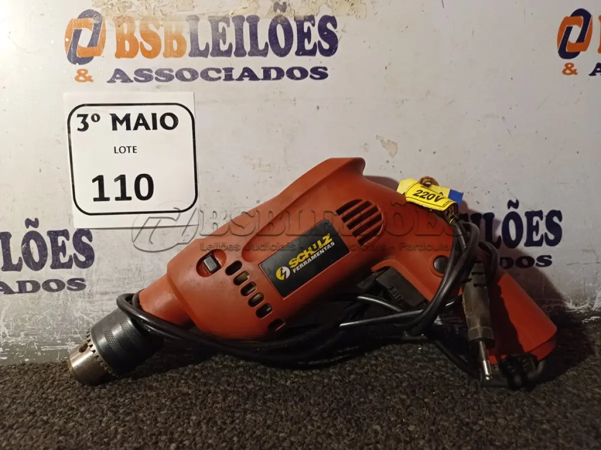 LOTE 110 - 01 PARAFUSADEIRA/FURADEIRA MARCA SCHUZ 220V. (NO ESTADO) ATENÇÃO! FAZER A VISITAÇÃO ANTES DE ARREMATAR, NÃO SABEMOS SE FUNCIONA. LEILÃO NÃO TEM GARANTIA E NEM DEVOLUÇÃO, SUJEITO A POSSÍVEIS AVARIAS VISÍVEIS/OCULTAS E/OU AUSÊNCIA DE COMPONENTES.