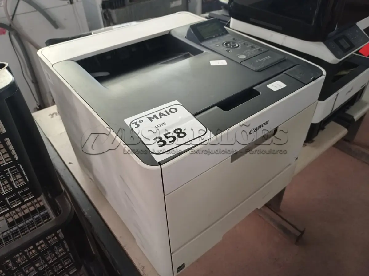 LOTE 358 - 01 IMPRESSORA A LASER MODELO:5280 MARCAS CANON. (NO ESTADO) ATENÇÃO! FAZER A VISITAÇÃO ANTES DE ARREMATAR, NÃO SABEMOS SE FUNCIONA. LEILÃO NÃO TEM GARANTIA E NEM DEVOLUÇÃO, SUJEITO A POSSÍVEIS AVARIAS VISÍVEIS/OCULTAS E/OU AUSÊNCIA DE COMPONENTES.