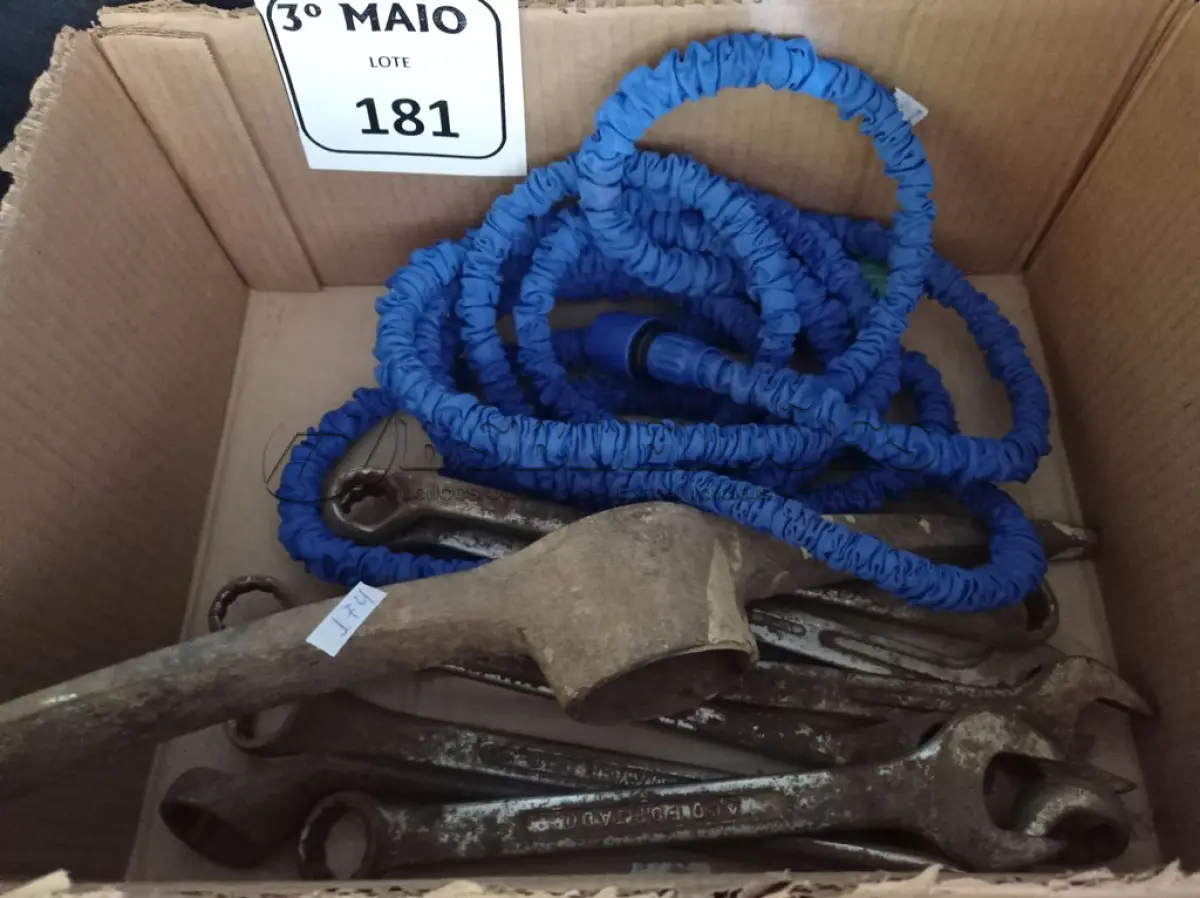 LOTE 181 - 01 MANGUEIRA, 01 PICARETA E CHAVES DIVERSAS. (NO ESTADO) ATENÇÃO! FAZER A VISITAÇÃO ANTES DE ARREMATAR, NÃO SABEMOS SE FUNCIONA. LEILÃO NÃO TEM GARANTIA E NEM DEVOLUÇÃO, SUJEITO A POSSÍVEIS AVARIAS VISÍVEIS/OCULTAS E/OU AUSÊNCIA DE COMPONENTES.