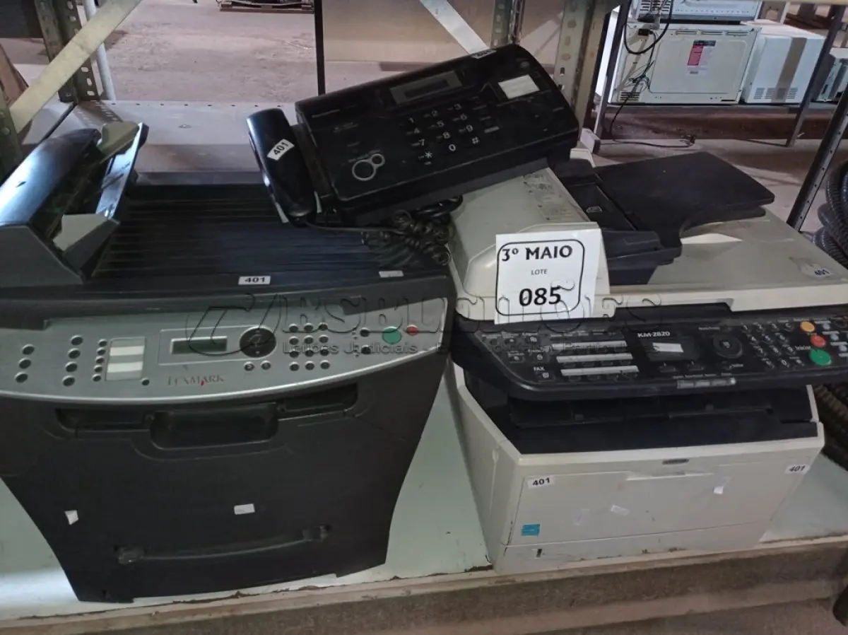 LOTE 085 - 02 IMPRESSORAS MULTIFUNCIONAL E 1 APARELHO DE FAX. (NO ESTADO) ATENÇÃO! FAZER A VISITAÇÃO ANTES DE ARREMATAR, NÃO SABEMOS SE FUNCIONA. LEILÃO NÃO TEM GARANTIA E NEM DEVOLUÇÃO, SUJEITO A POSSÍVEIS AVARIAS VISÍVEIS/OCULTAS E/OU AUSÊNCIA DE COMPONENTES.
