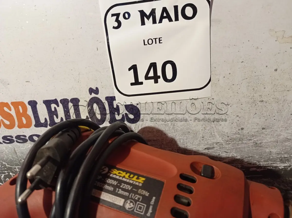 LOTE 140 - 01 PARAFUSADEIRA/FURADEIRA MARCA SCHUZ 220V. (NO ESTADO) ATENÇÃO! FAZER A VISITAÇÃO ANTES DE ARREMATAR, NÃO SABEMOS SE FUNCIONA. LEILÃO NÃO TEM GARANTIA E NEM DEVOLUÇÃO, SUJEITO A POSSÍVEIS AVARIAS VISÍVEIS/OCULTAS E/OU AUSÊNCIA DE COMPONENTES.