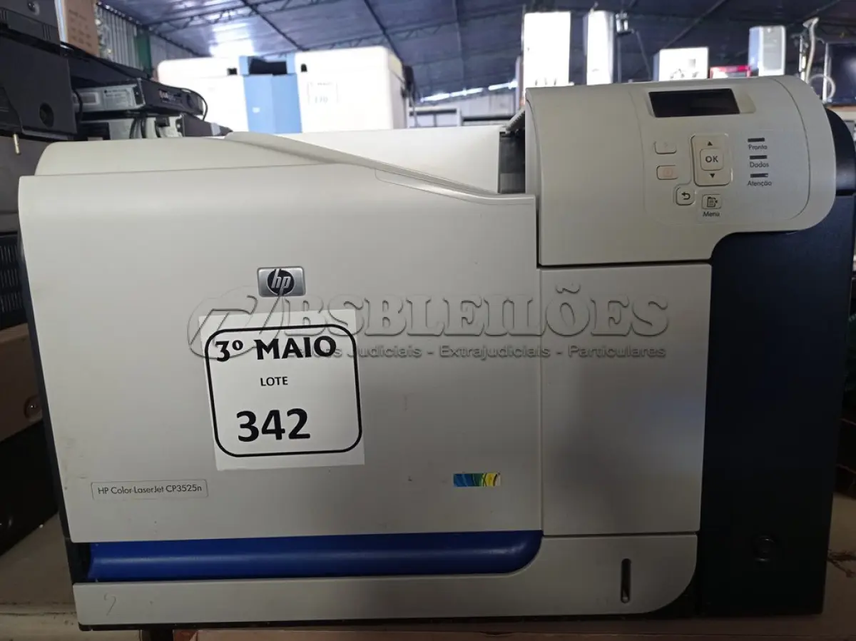 LOTE 342 - 01 IMPRESSORA COLORIDA MODELO:3525N MARCA HP. (NO ESTADO) ATENÇÃO! FAZER A VISITAÇÃO ANTES DE ARREMATAR, NÃO SABEMOS SE FUNCIONA. LEILÃO NÃO TEM GARANTIA E NEM DEVOLUÇÃO, SUJEITO A POSSÍVEIS AVARIAS VISÍVEIS/OCULTAS E/OU AUSÊNCIA DE COMPONENTES.