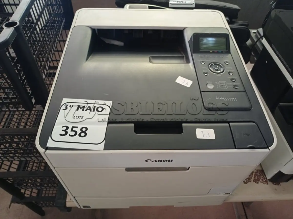 LOTE 358 - 01 IMPRESSORA A LASER MODELO:5280 MARCAS CANON. (NO ESTADO) ATENÇÃO! FAZER A VISITAÇÃO ANTES DE ARREMATAR, NÃO SABEMOS SE FUNCIONA. LEILÃO NÃO TEM GARANTIA E NEM DEVOLUÇÃO, SUJEITO A POSSÍVEIS AVARIAS VISÍVEIS/OCULTAS E/OU AUSÊNCIA DE COMPONENTES.