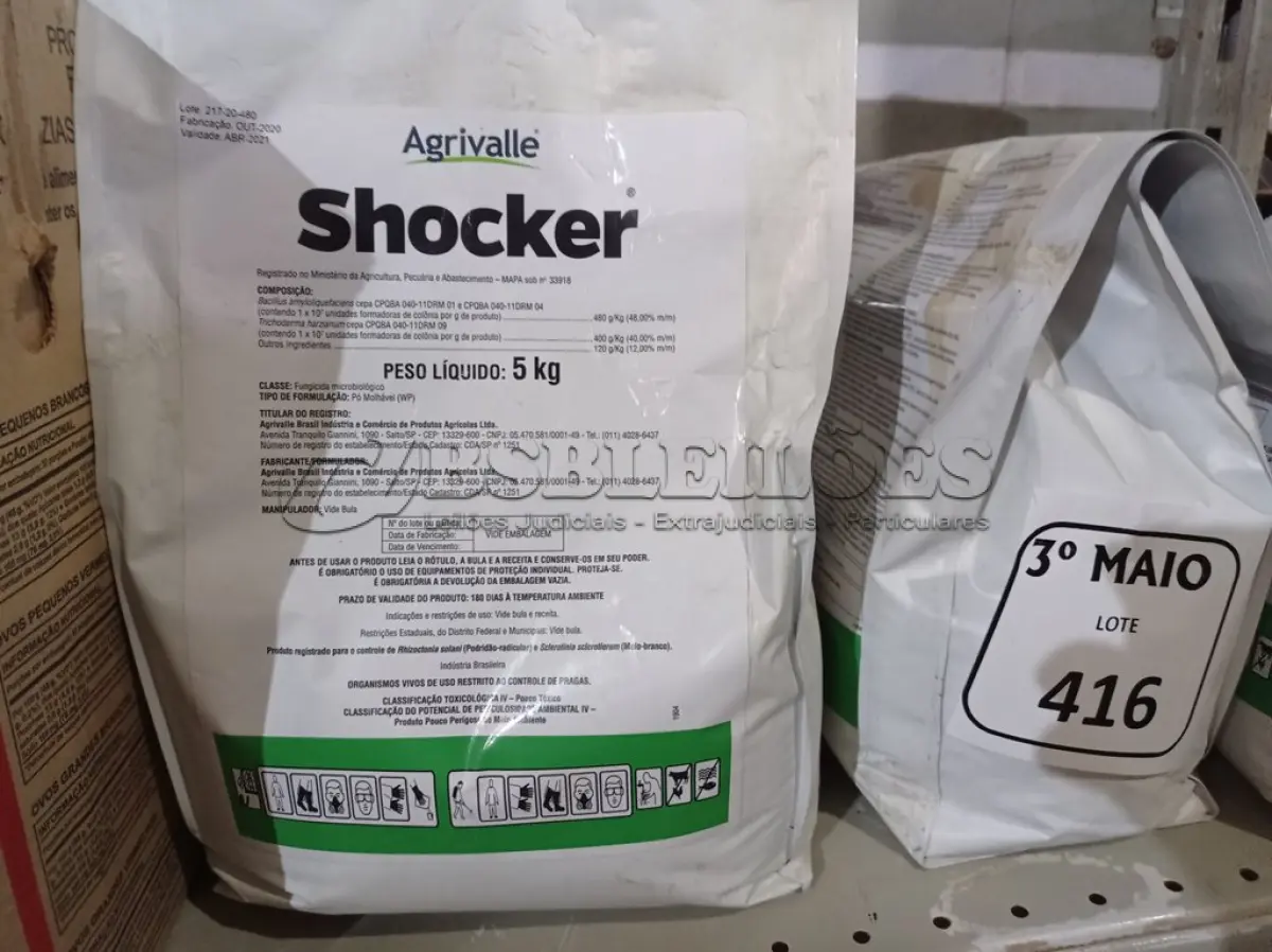 LOTE 416 - 03 PACOTES DE FUNGICIDAS DE 5KG CADA AGRIVALLE SHOCKER. (NO ESTADO) ATENÇÃO! FAZER A VISITAÇÃO ANTES DE ARREMATAR, NÃO SABEMOS SE FUNCIONA. LEILÃO NÃO TEM GARANTIA E NEM DEVOLUÇÃO, SUJEITO A POSSÍVEIS AVARIAS VISÍVEIS/OCULTAS E/OU AUSÊNCIA DE COMPONENTES.