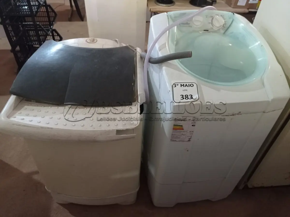 LOTE 383 - 02 TANQUINHOS, SENDO 01 MARCA MUELLER 6KG 220V. (NO ESTADO) ATENÇÃO! FAZER A VISITAÇÃO ANTES DE ARREMATAR, NÃO SABEMOS SE FUNCIONA. LEILÃO NÃO TEM GARANTIA E NEM DEVOLUÇÃO, SUJEITO A POSSÍVEIS AVARIAS VISÍVEIS/OCULTAS E/OU AUSÊNCIA DE COMPONENTES.