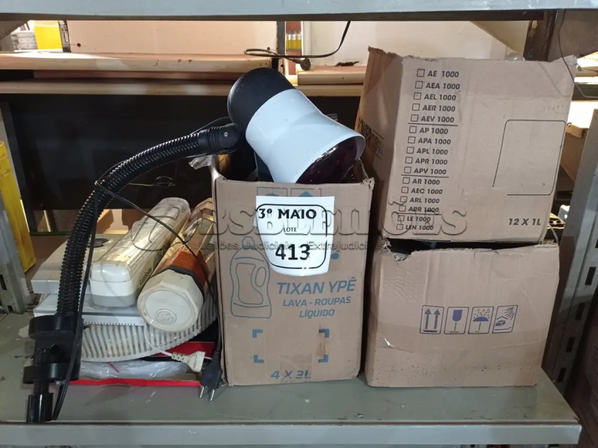 LOTE 413 - 01 LOTE DE MATERIAIS ELÉTRICOS E DIVERSOS. (NO ESTADO) ATENÇÃO! FAZER A VISITAÇÃO ANTES DE ARREMATAR, NÃO SABEMOS SE FUNCIONA. LEILÃO NÃO TEM GARANTIA E NEM DEVOLUÇÃO, SUJEITO A POSSÍVEIS AVARIAS VISÍVEIS/OCULTAS E/OU AUSÊNCIA DE COMPONENTES.