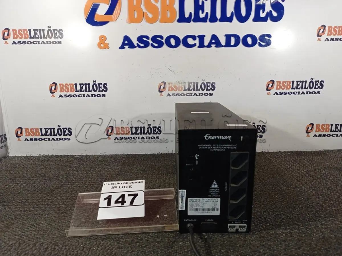 LOTE 147 - 01 NOBREAK 1400VA MARCA ENERMAX POWER GUARD. (LIGANDO) (NO ESTADO) ATENÇÃO! FAZER A VISITAÇÃO ANTES DE ARREMATAR, NÃO SABEMOS SE FUNCIONA. LEILÃO NÃO TEM GARANTIA E NEM DEVOLUÇÃO, SUJEITO A POSSÍVEIS AVARIAS VISÍVEIS/OCULTAS E/OU AUSÊNCIA DE COMPONENTES.
