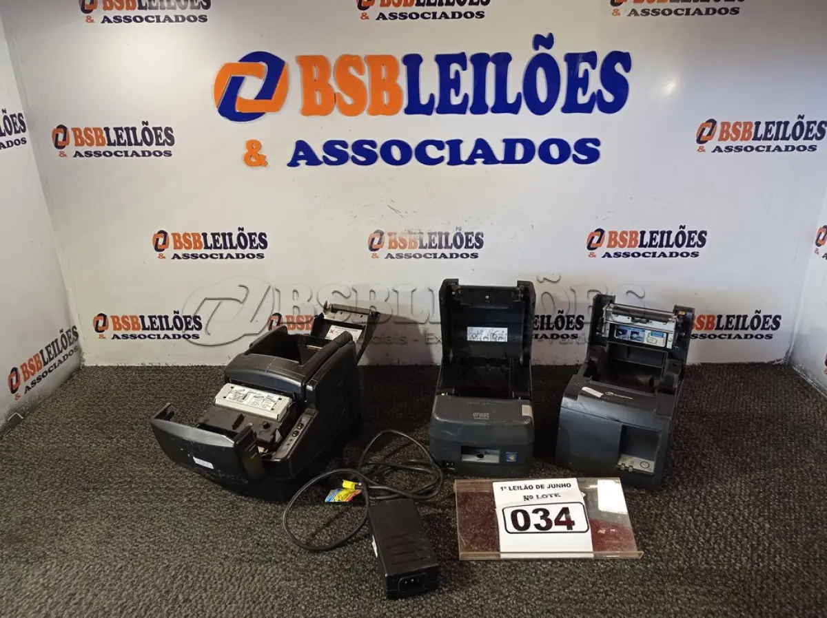 LOTE 034 - 03 IMPRESSORAS DE CUPOM, SENDO 02 FISCAIS COM AVARIAS E 01 CARREGADOR. (NO ESTADO) ATENÇÃO! FAZER A VISITAÇÃO ANTES DE ARREMATAR, NÃO SABEMOS SE FUNCIONA. LEILÃO NÃO TEM GARANTIA E NEM DEVOLUÇÃO, SUJEITO A POSSÍVEIS AVARIAS VISÍVEIS/OCULTAS E/OU AUSÊNCIA DE COMPONENTES.
