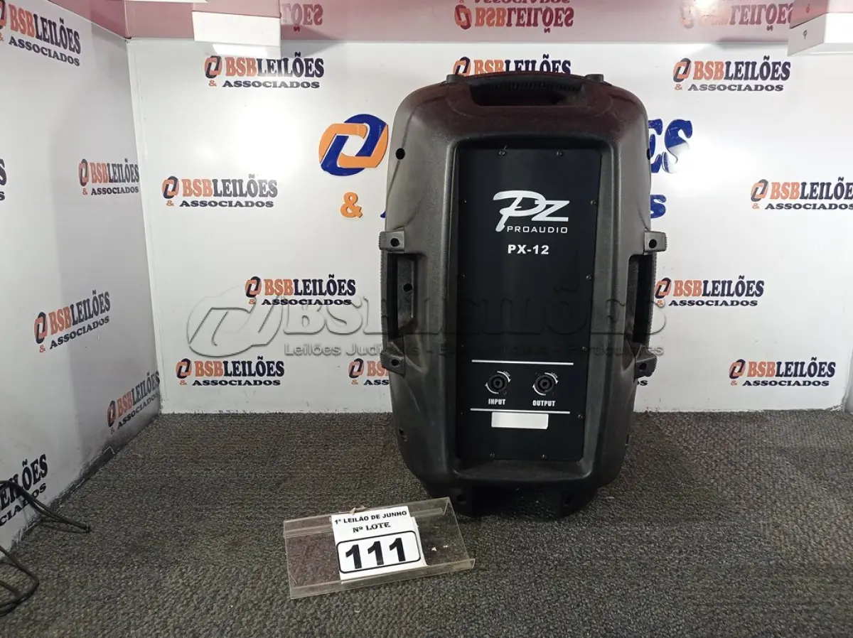 LOTE 111 - 01 CAIXA DE SOM PZ PROPASSIVE PRO ÁUDIO PX-12 (NOVA). (NO ESTADO) ATENÇÃO! FAZER A VISITAÇÃO ANTES DE ARREMATAR, NÃO SABEMOS SE FUNCIONA. LEILÃO NÃO TEM GARANTIA E NEM DEVOLUÇÃO, SUJEITO A POSSÍVEIS AVARIAS VISÍVEIS/OCULTAS E/OU AUSÊNCIA DE COMPONENTES.