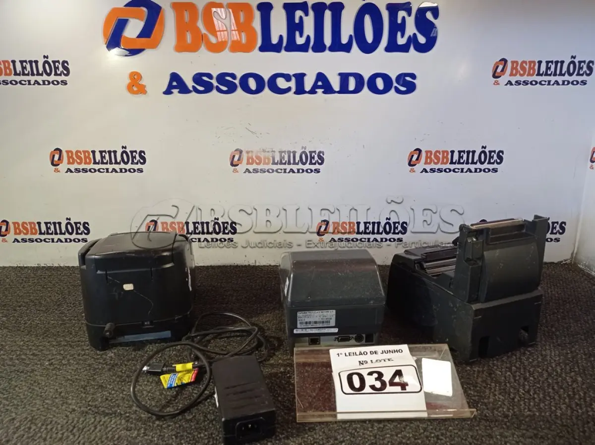 LOTE 034 - 03 IMPRESSORAS DE CUPOM, SENDO 02 FISCAIS COM AVARIAS E 01 CARREGADOR. (NO ESTADO) ATENÇÃO! FAZER A VISITAÇÃO ANTES DE ARREMATAR, NÃO SABEMOS SE FUNCIONA. LEILÃO NÃO TEM GARANTIA E NEM DEVOLUÇÃO, SUJEITO A POSSÍVEIS AVARIAS VISÍVEIS/OCULTAS E/OU AUSÊNCIA DE COMPONENTES.