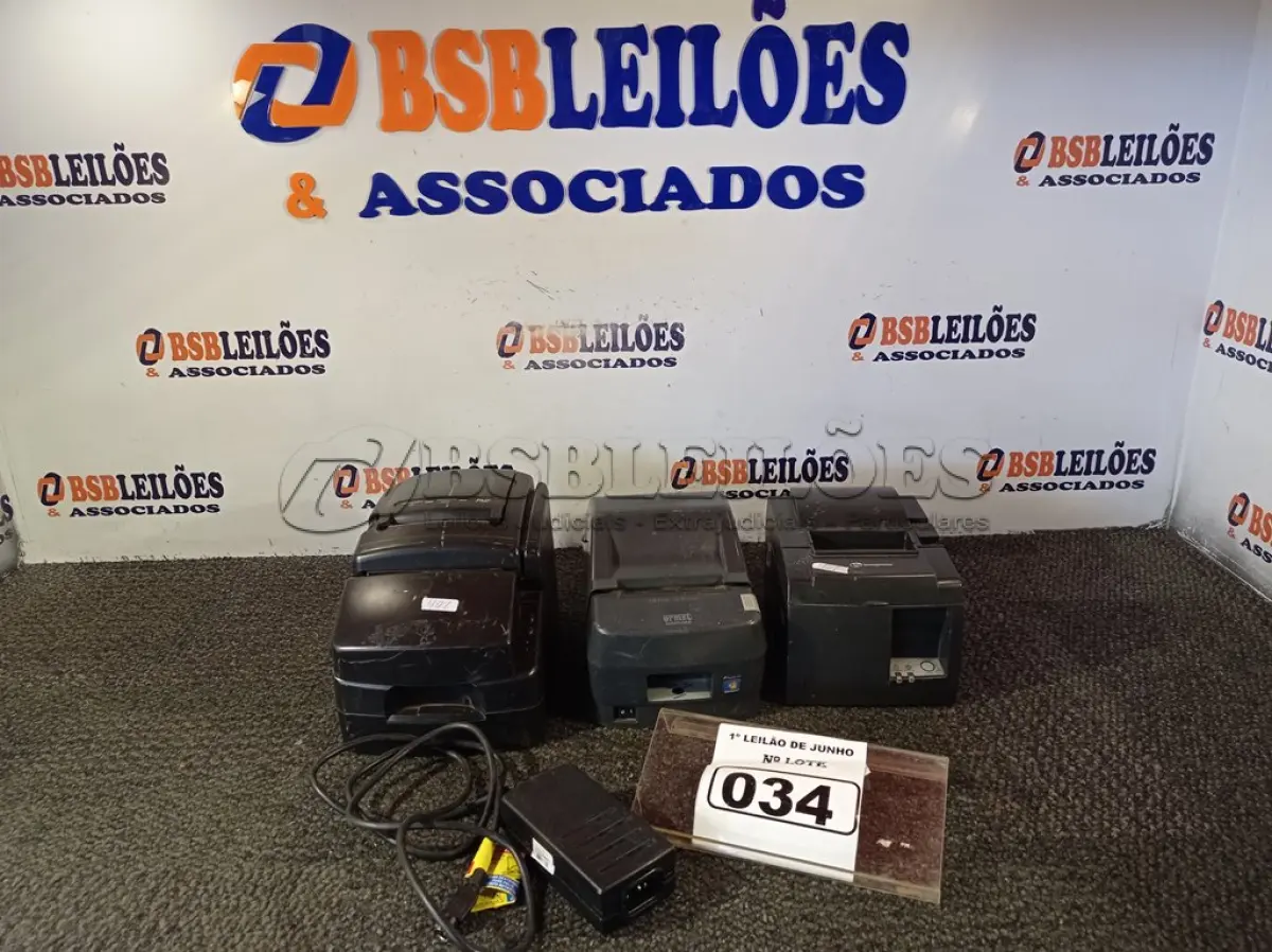 LOTE 034 - 03 IMPRESSORAS DE CUPOM, SENDO 02 FISCAIS COM AVARIAS E 01 CARREGADOR. (NO ESTADO) ATENÇÃO! FAZER A VISITAÇÃO ANTES DE ARREMATAR, NÃO SABEMOS SE FUNCIONA. LEILÃO NÃO TEM GARANTIA E NEM DEVOLUÇÃO, SUJEITO A POSSÍVEIS AVARIAS VISÍVEIS/OCULTAS E/OU AUSÊNCIA DE COMPONENTES.