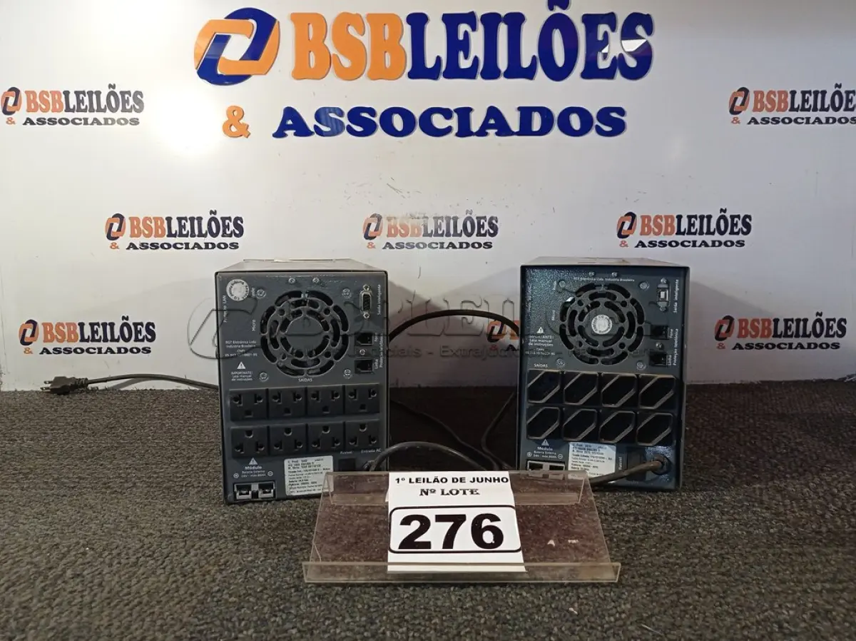 LOTE 276 - 02 NOBREAKS, SENDO 01 1900VA E O OUTRO 1400VA. (NO ESTADO) ATENÇÃO! FAZER A VISITAÇÃO ANTES DE ARREMATAR, NÃO SABEMOS SE FUNCIONA. LEILÃO NÃO TEM GARANTIA E NEM DEVOLUÇÃO, SUJEITO A POSSÍVEIS AVARIAS VISÍVEIS/OCULTAS E/OU AUSÊNCIA DE COMPONENTES.