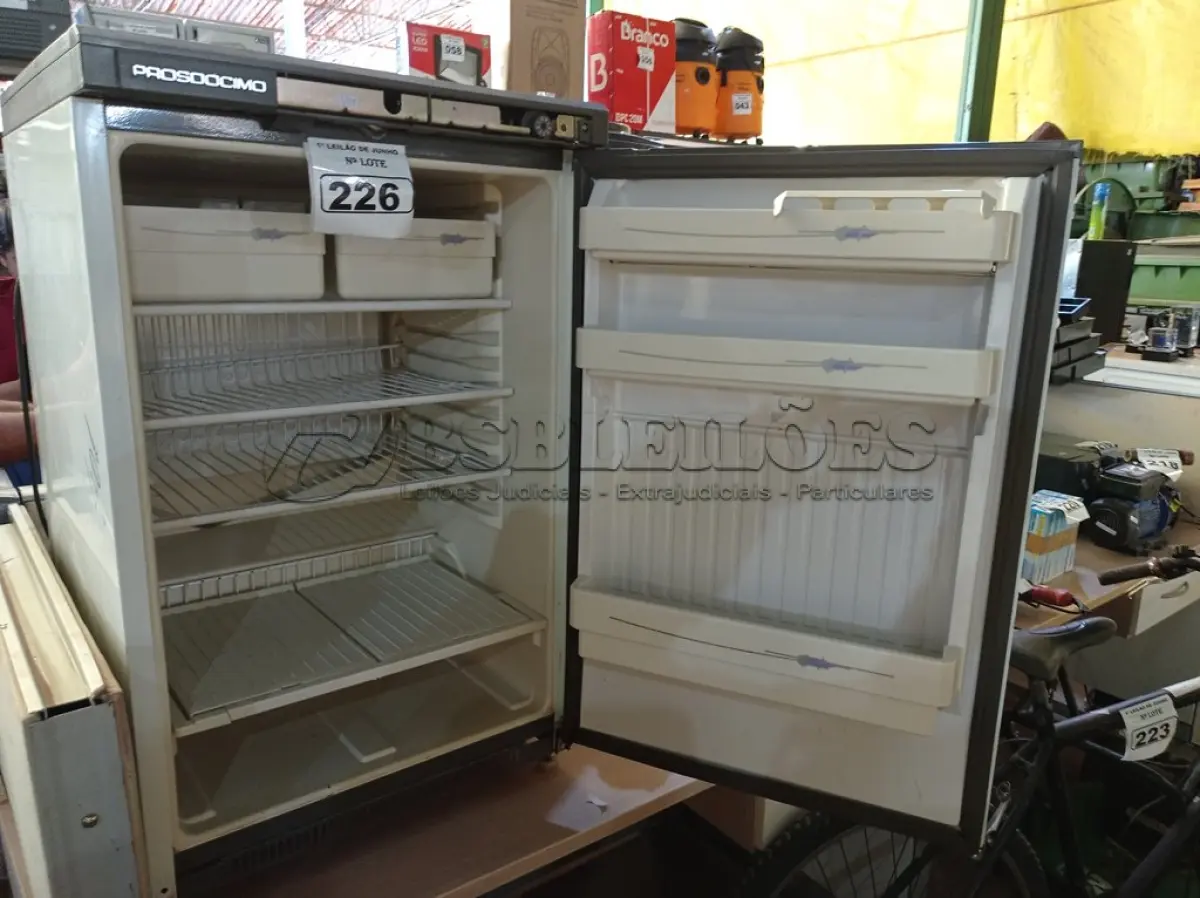 LOTE 226 - 01 FRIGOBAR MARCA PROSDÓCIMO COM AVARIAS. (NO ESTADO) ATENÇÃO! FAZER A VISITAÇÃO ANTES DE ARREMATAR, NÃO SABEMOS SE FUNCIONA. LEILÃO NÃO TEM GARANTIA E NEM DEVOLUÇÃO, SUJEITO A POSSÍVEIS AVARIAS VISÍVEIS/OCULTAS E/OU AUSÊNCIA DE COMPONENTES.