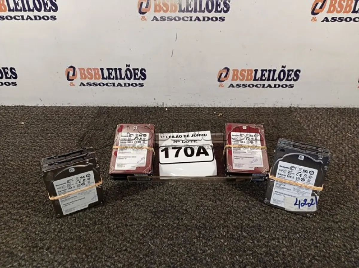 LOTE 170 - 08 HD'S DE 600GB CADA  PARA SERVIDOR.  (NO ESTADO) ATENÇÃO! FAZER A VISITAÇÃO ANTES DE ARREMATAR, NÃO SABEMOS SE FUNCIONA. LEILÃO NÃO TEM GARANTIA E NEM DEVOLUÇÃO, SUJEITO A POSSÍVEIS AVARIAS VISÍVEIS/OCULTAS E/OU AUSÊNCIA DE COMPONENTES.