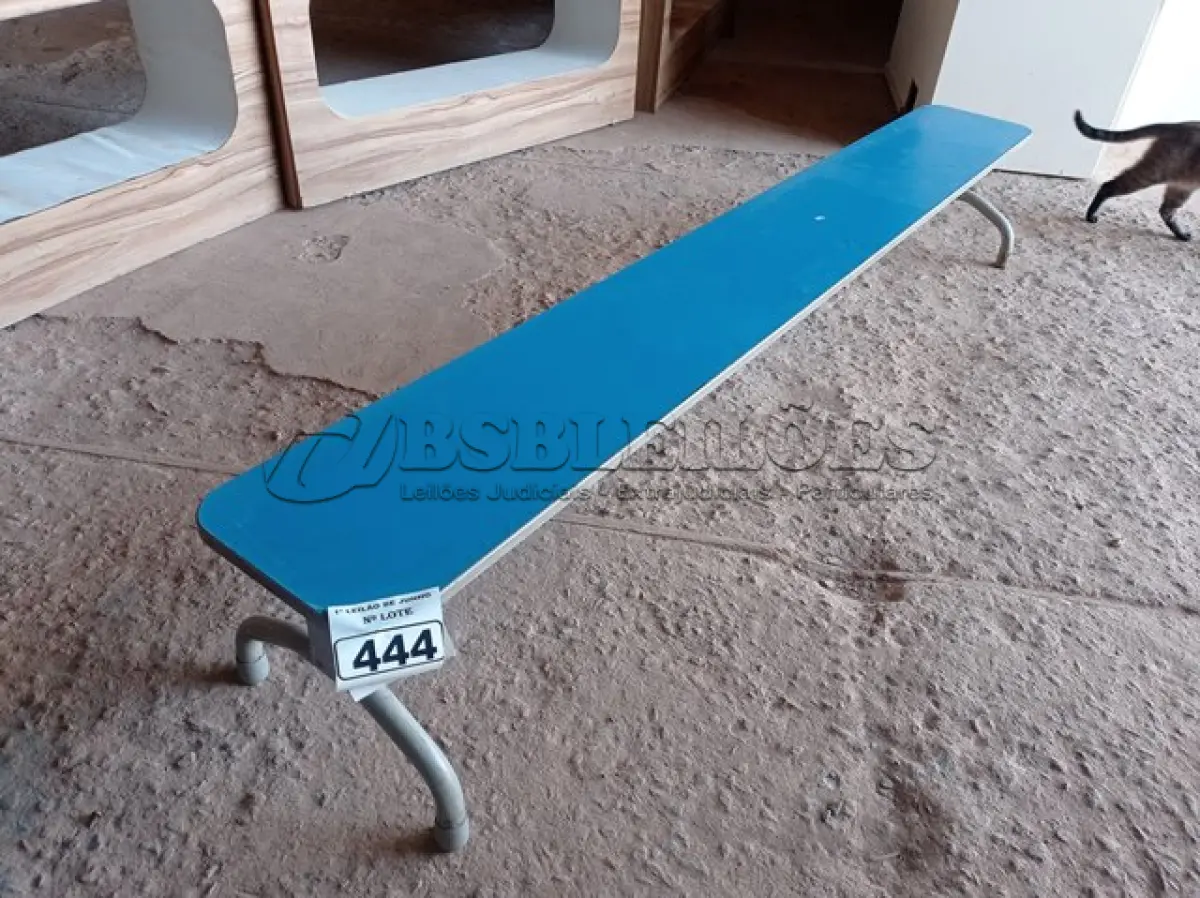 LOTE 444 - 01 BANCO NA COR AZUL. (NO ESTADO) ATENÇÃO! FAZER A VISITAÇÃO ANTES DE ARREMATAR, NÃO SABEMOS SE FUNCIONA. LEILÃO NÃO TEM GARANTIA E NEM DEVOLUÇÃO, SUJEITO A POSSÍVEIS AVARIAS VISÍVEIS/OCULTAS E/OU AUSÊNCIA DE COMPONENTES.