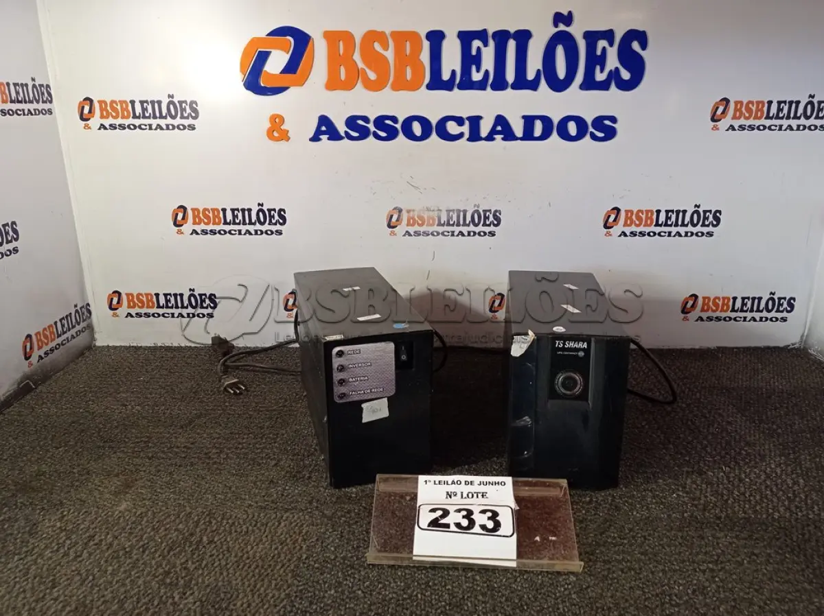 LOTE 233 - 02 NOBREAKS, SENDO 01 DE 1500VA E 01 DE 1400VA.  (NO ESTADO) ATENÇÃO! FAZER A VISITAÇÃO ANTES DE ARREMATAR, NÃO SABEMOS SE FUNCIONA. LEILÃO NÃO TEM GARANTIA E NEM DEVOLUÇÃO, SUJEITO A POSSÍVEIS AVARIAS VISÍVEIS/OCULTAS E/OU AUSÊNCIA DE COMPONENTES.