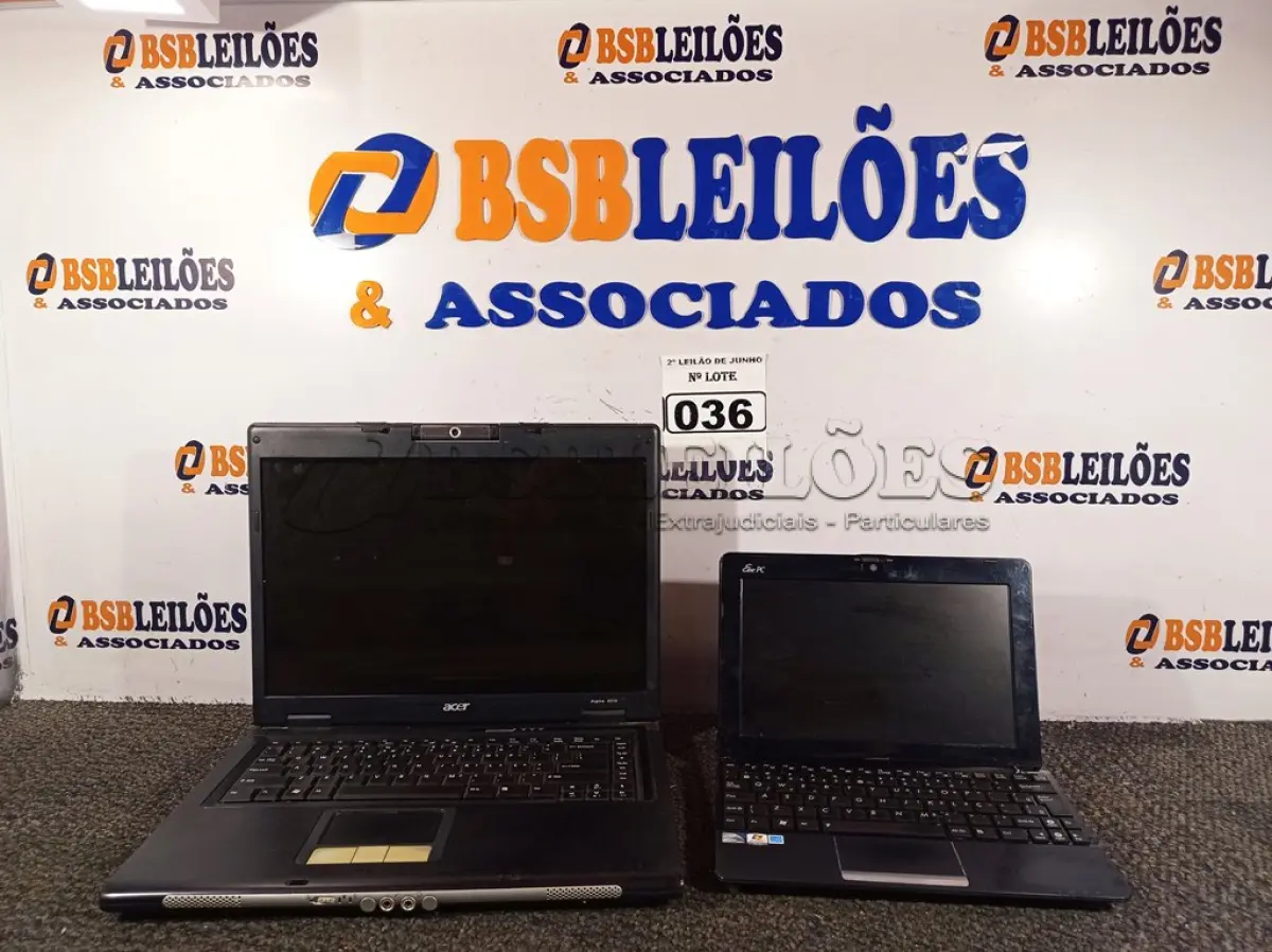 LOTE 036 - 01 NETEBOOK MARCA ASUS E 01 NOTEBOOK MARCA ACER, AMBOS SEM FONTE, PARA RETIRADA DE PEÇAS. (NO ESTADO) ATENÇÃO! FAZER A VISITAÇÃO ANTES DE ARREMATAR, NÃO SABEMOS SE FUNCIONA. LEILÃO NÃO TEM GARANTIA E NEM DEVOLUÇÃO, SUJEITO A POSSÍVEIS AVARIAS VISÍVEIS/OCULTAS E/OU AUSÊNCIA DE COMPONENTES.