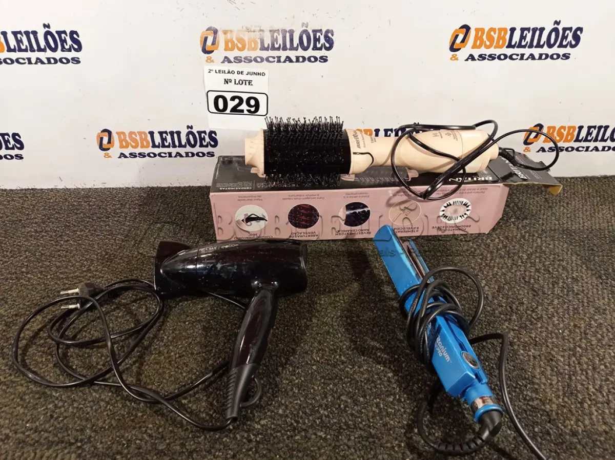 LOTE 029 - 01 PRANCHA COM AVARIAS, 01 SECADOR DE CABELO E 01 ESCOVA SECADORA/MODELADORA 220V. (LIGANDO) (NO ESTADO) ATENÇÃO! FAZER A VISITAÇÃO ANTES DE ARREMATAR, NÃO SABEMOS SE FUNCIONA. LEILÃO NÃO TEM GARANTIA E NEM DEVOLUÇÃO, SUJEITO A POSSÍVEIS AVARIAS VISÍVEIS/OCULTAS E/OU AUSÊNCIA DE COMPONENTES.