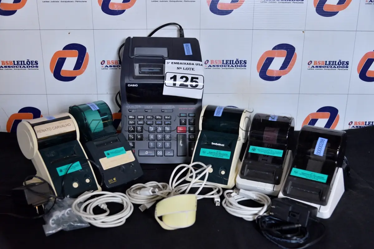 LOTE 125 - 05 IMPRESSORAS DE ETIQUETAS TERMAL MODELO: SLP620 E 01 CALCULADORA MODELO: DR-210TM CASIO, 04 FONTES E ALGUNS CABOS. (5 LABELING MACHINES) (NO ESTADO)00000288