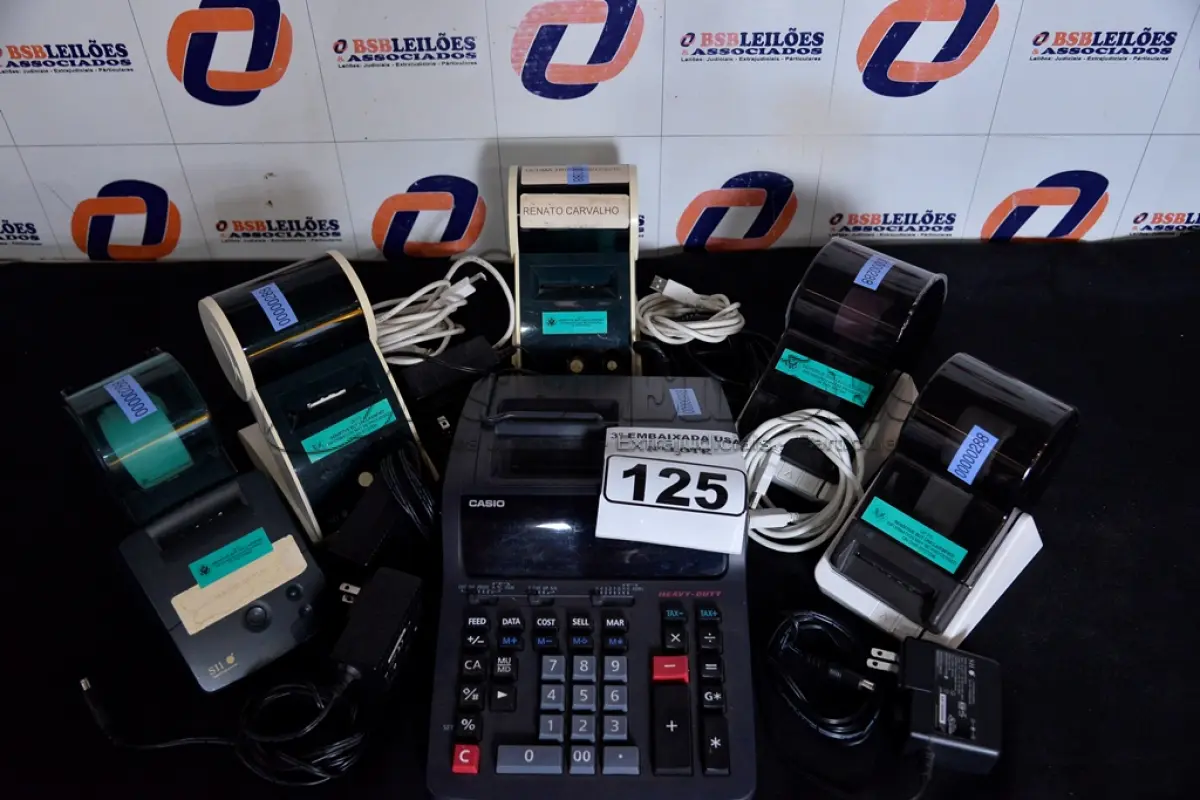 LOTE 125 - 05 IMPRESSORAS DE ETIQUETAS TERMAL MODELO: SLP620 E 01 CALCULADORA MODELO: DR-210TM CASIO, 04 FONTES E ALGUNS CABOS. (5 LABELING MACHINES) (NO ESTADO)00000288