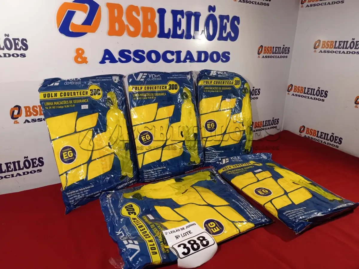 LOTE 388 - 01 LOTE COM 05 MACACÕES VOLH COVERTECH 300 TAMANHO G NA COR AMARELA. (NOVO) (NO ESTADO) ATENÇÃO! FAZER A VISITAÇÃO ANTES DE ARREMATAR, NÃO SABEMOS SE FUNCIONA. LEILÃO NÃO TEM GARANTIA E NEM DEVOLUÇÃO, SUJEITO A POSSÍVEIS AVARIAS VISÍVEIS/OCULTAS E/OU AUSÊNCIA DE COMPONENTES.
