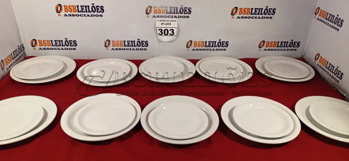 LOTE 303 - 10 PRATOS RASOS E 10 PRATOS DE SOBREMESA. (NO ESTADO) ATENÇÃO! FAZER A VISITAÇÃO ANTES DE ARREMATAR, NÃO SABEMOS SE FUNCIONA. LEILÃO NÃO TEM GARANTIA E NEM DEVOLUÇÃO, SUJEITO A POSSÍVEIS AVARIAS VISÍVEIS/OCULTAS E/OU AUSÊNCIA DE COMPONENTES.