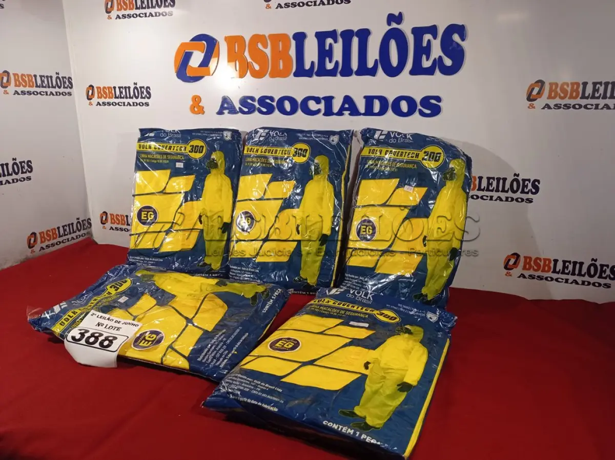 LOTE 388 - 01 LOTE COM 05 MACACÕES VOLH COVERTECH 300 TAMANHO G NA COR AMARELA. (NOVO) (NO ESTADO) ATENÇÃO! FAZER A VISITAÇÃO ANTES DE ARREMATAR, NÃO SABEMOS SE FUNCIONA. LEILÃO NÃO TEM GARANTIA E NEM DEVOLUÇÃO, SUJEITO A POSSÍVEIS AVARIAS VISÍVEIS/OCULTAS E/OU AUSÊNCIA DE COMPONENTES.