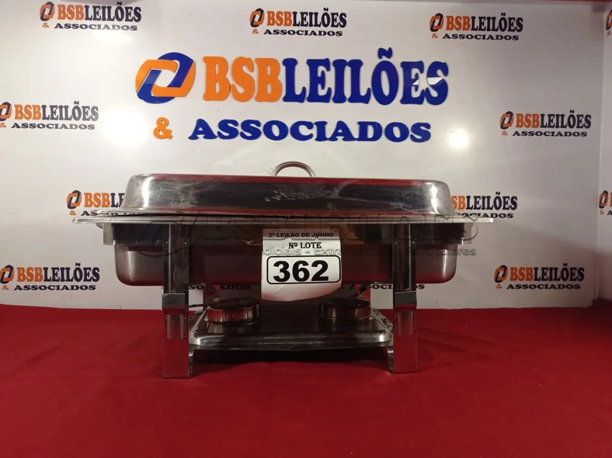 LOTE 362 - 01 RECHAUD 02 CUBAS QUADRADO 09 LITROS MARCA PRIMO EM INOX. (NO ESTADO) ATENÇÃO! FAZER A VISITAÇÃO ANTES DE ARREMATAR, NÃO SABEMOS SE FUNCIONA. LEILÃO NÃO TEM GARANTIA E NEM DEVOLUÇÃO, SUJEITO A POSSÍVEIS AVARIAS VISÍVEIS/OCULTAS E/OU AUSÊNCIA DE COMPONENTES.