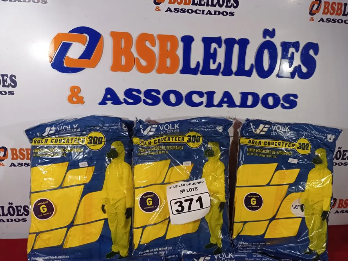 LOTE 371 - 01 LOTE COM 05 MACACÕES VOLH COVERTECH 300 TAMANHO G NA COR AMARELA. (NOVO) (NO ESTADO) ATENÇÃO! FAZER A VISITAÇÃO ANTES DE ARREMATAR, NÃO SABEMOS SE FUNCIONA. LEILÃO NÃO TEM GARANTIA E NEM DEVOLUÇÃO, SUJEITO A POSSÍVEIS AVARIAS VISÍVEIS/OCULTAS E/OU AUSÊNCIA DE COMPONENTES.