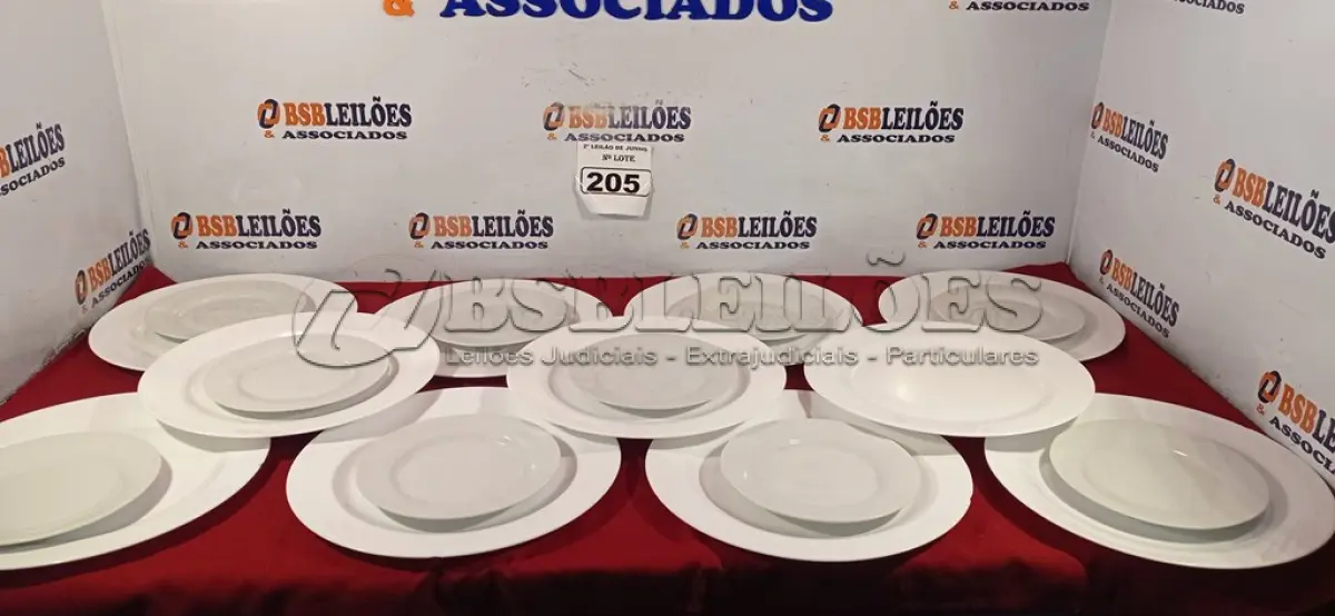 LOTE 205 - 11 PRATOS RASOS E 10 PRATOS DE SOBREMESA. (NO ESTADO) ATENÇÃO! FAZER A VISITAÇÃO ANTES DE ARREMATAR, NÃO SABEMOS SE FUNCIONA. LEILÃO NÃO TEM GARANTIA E NEM DEVOLUÇÃO, SUJEITO A POSSÍVEIS AVARIAS VISÍVEIS/OCULTAS E/OU AUSÊNCIA DE COMPONENTES.