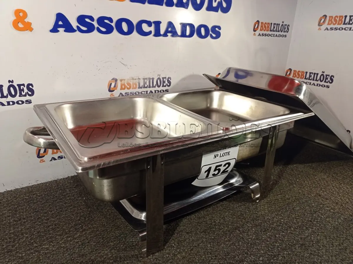 LOTE 152 - 01 RECHAUD 02 CUBAS QUADRADO 09 LITROS MARCA PRIMO EM INOX. (NO ESTADO) ATENÇÃO! FAZER A VISITAÇÃO ANTES DE ARREMATAR, NÃO SABEMOS SE FUNCIONA. LEILÃO NÃO TEM GARANTIA E NEM DEVOLUÇÃO, SUJEITO A POSSÍVEIS AVARIAS VISÍVEIS/OCULTAS E/OU AUSÊNCIA DE COMPONENTES.