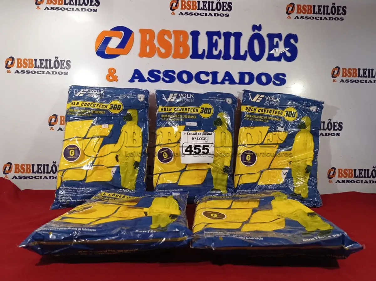 LOTE 455 - 01 LOTE COM 05 MACACÕES VOLH COVERTECH 300 TAMANHO G NA COR AMARELA. (NOVO) (NO ESTADO) ATENÇÃO! FAZER A VISITAÇÃO ANTES DE ARREMATAR, NÃO SABEMOS SE FUNCIONA. LEILÃO NÃO TEM GARANTIA E NEM DEVOLUÇÃO, SUJEITO A POSSÍVEIS AVARIAS VISÍVEIS/OCULTAS E/OU AUSÊNCIA DE COMPONENTES.