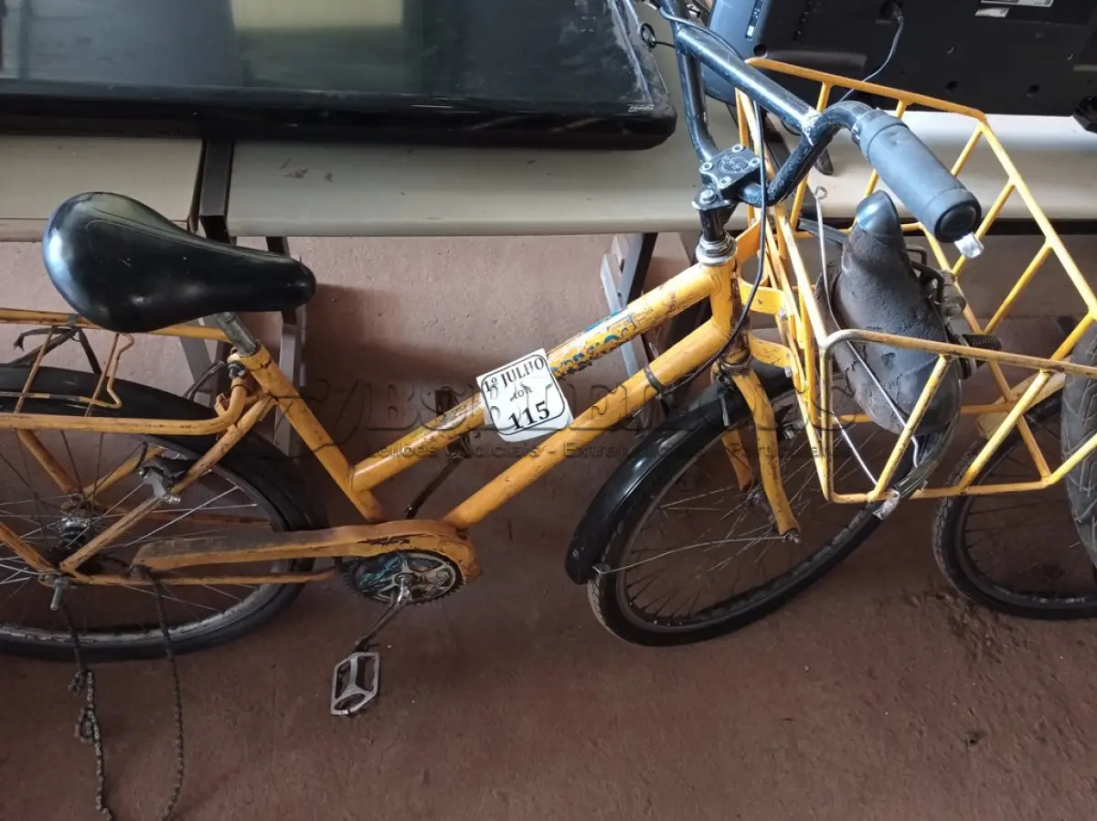 LOTE 115 - 01 BICICLETA CARGUEIRA, 01 BANCO E 01 PARA CHOQUE. (NO ESTADO) ATENÇÃO! FAZER A VISITAÇÃO ANTES DE ARREMATAR, NÃO SABEMOS SE FUNCIONA. LEILÃO NÃO TEM GARANTIA E NEM DEVOLUÇÃO, SUJEITO A POSSÍVEIS AVARIAS VISÍVEIS/OCULTAS E/OU AUSÊNCIA DE COMPONENTES.