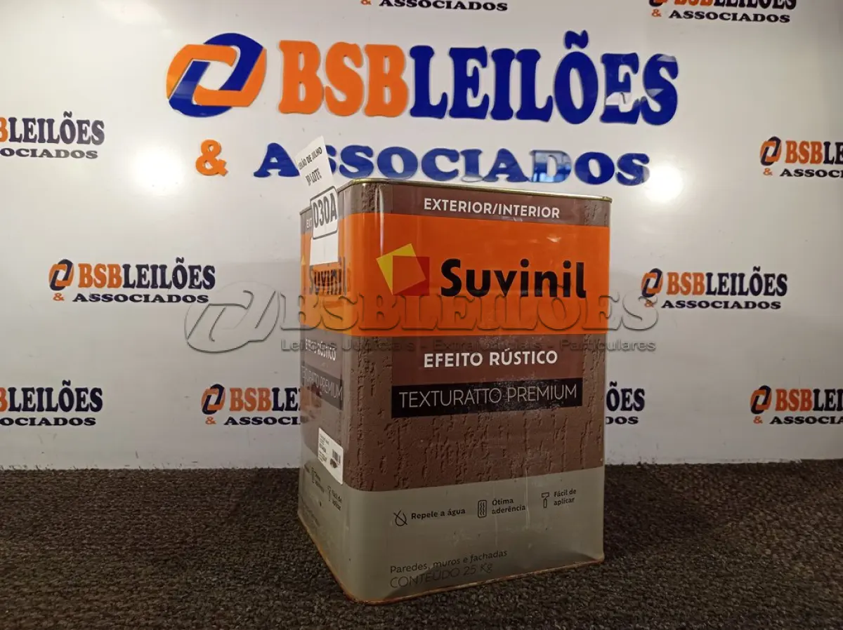 LOTE 030 - 01 LATA DE TINTA TEXTURATTO PREMIUM EFEITO RÚSTICO EXTERIOR/INTERIOR SUVINIL 25KG. (NO ESTADO) ATENÇÃO! FAZER A VISITAÇÃO ANTES DE ARREMATAR, NÃO SABEMOS SE FUNCIONA. LEILÃO NÃO TEM GARANTIA E NEM DEVOLUÇÃO, SUJEITO A POSSÍVEIS AVARIAS VISÍVEIS/OCULTAS E/OU AUSÊNCIA DE COMPONENTES.