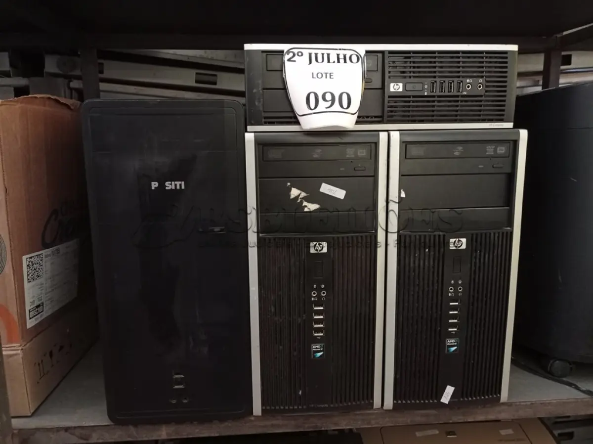 LOTE 090 - 04 CPUS, SENDO 03 HP E 01 MARCA POSITIVO. (NO ESTADO) ATENÇÃO! FAZER A VISITAÇÃO ANTES DE ARREMATAR, NÃO SABEMOS SE FUNCIONA. LEILÃO NÃO TEM GARANTIA E NEM DEVOLUÇÃO, SUJEITO A POSSÍVEIS AVARIAS VISÍVEIS/OCULTAS E/OU AUSÊNCIA DE COMPONENTES.