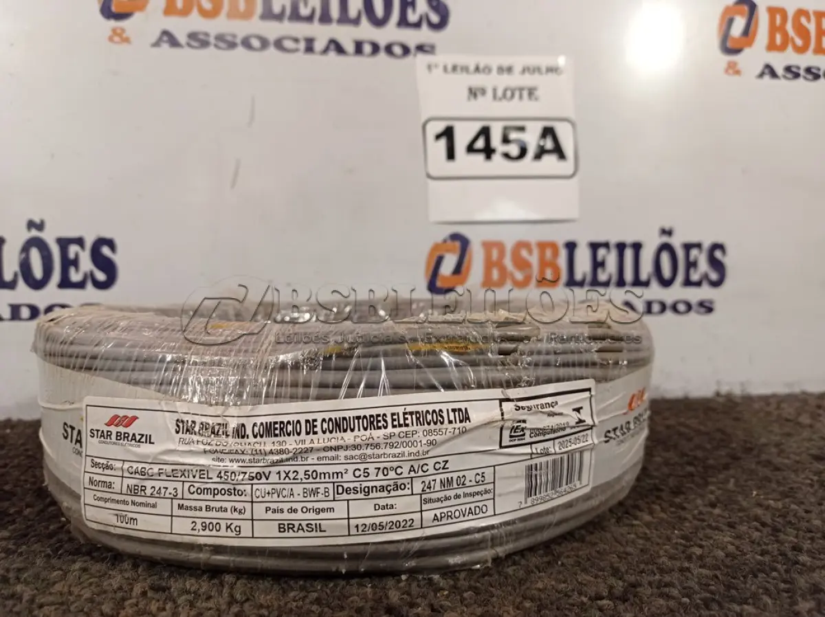 LOTE 145 - 01 ROLO DE CABO FLEXÍVEL 1×2,5MM NA COR CINZA. (NO ESTADO) ATENÇÃO! FAZER A VISITAÇÃO ANTES DE ARREMATAR, NÃO SABEMOS SE FUNCIONA. LEILÃO NÃO TEM GARANTIA E NEM DEVOLUÇÃO, SUJEITO A POSSÍVEIS AVARIAS VISÍVEIS/OCULTAS E/OU AUSÊNCIA DE COMPONENTES.