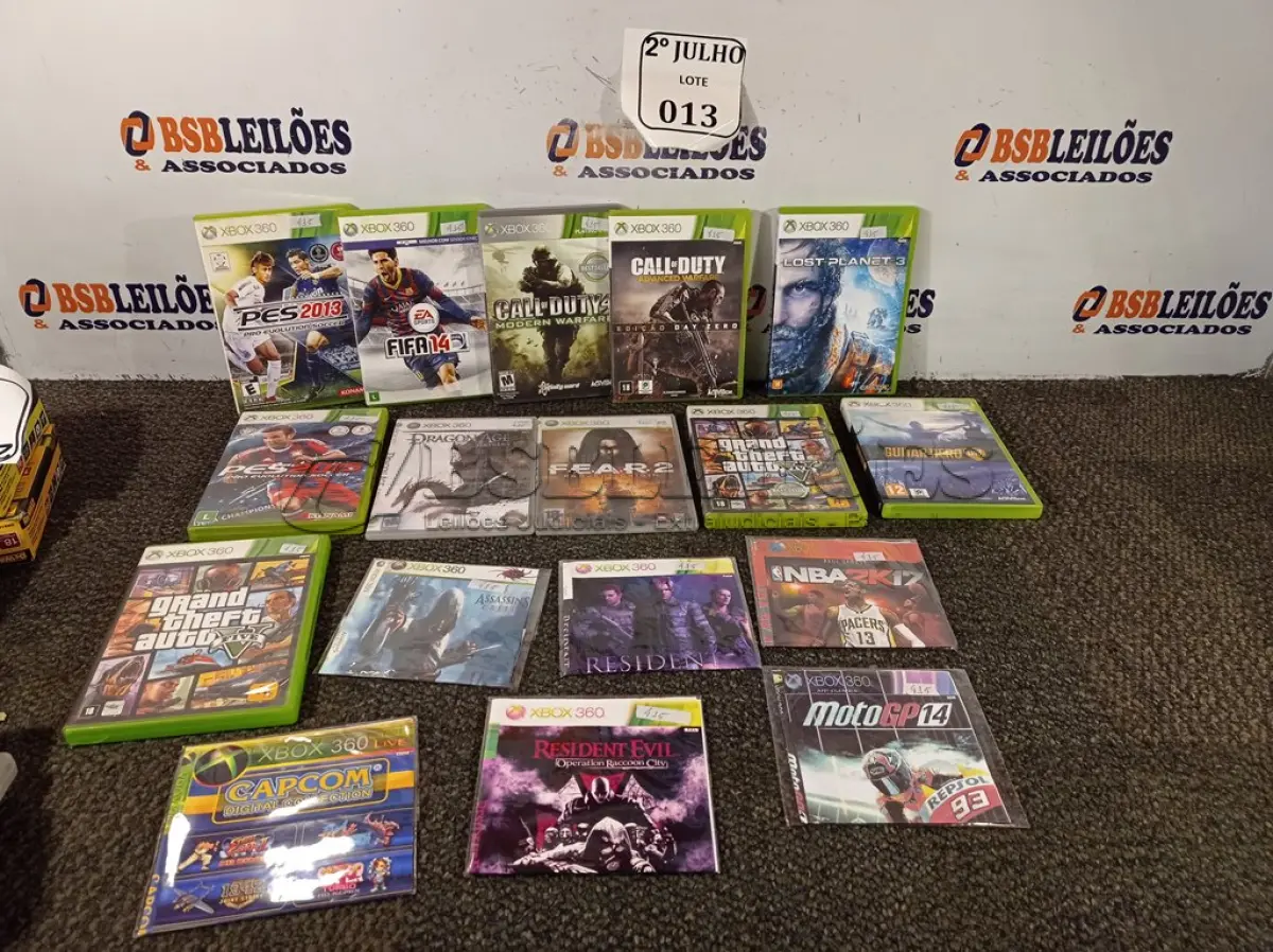 LOTE 013 - 17 JOGOS PARA XBOX 360. (NO ESTADO) ATENÇÃO! FAZER A VISITAÇÃO ANTES DE ARREMATAR, NÃO SABEMOS SE FUNCIONA. LEILÃO NÃO TEM GARANTIA E NEM DEVOLUÇÃO, SUJEITO A POSSÍVEIS AVARIAS VISÍVEIS/OCULTAS E/OU AUSÊNCIA DE COMPONENTES.