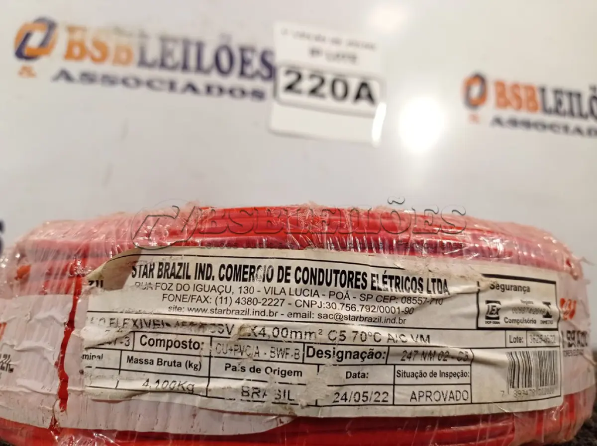 LOTE 220 - 01 ROLO CABO FLEXÍVEL 1×4MM NA COR VERMELHA. (NO ESTADO) ATENÇÃO! FAZER A VISITAÇÃO ANTES DE ARREMATAR, NÃO SABEMOS SE FUNCIONA. LEILÃO NÃO TEM GARANTIA E NEM DEVOLUÇÃO, SUJEITO A POSSÍVEIS AVARIAS VISÍVEIS/OCULTAS E/OU AUSÊNCIA DE COMPONENTES.